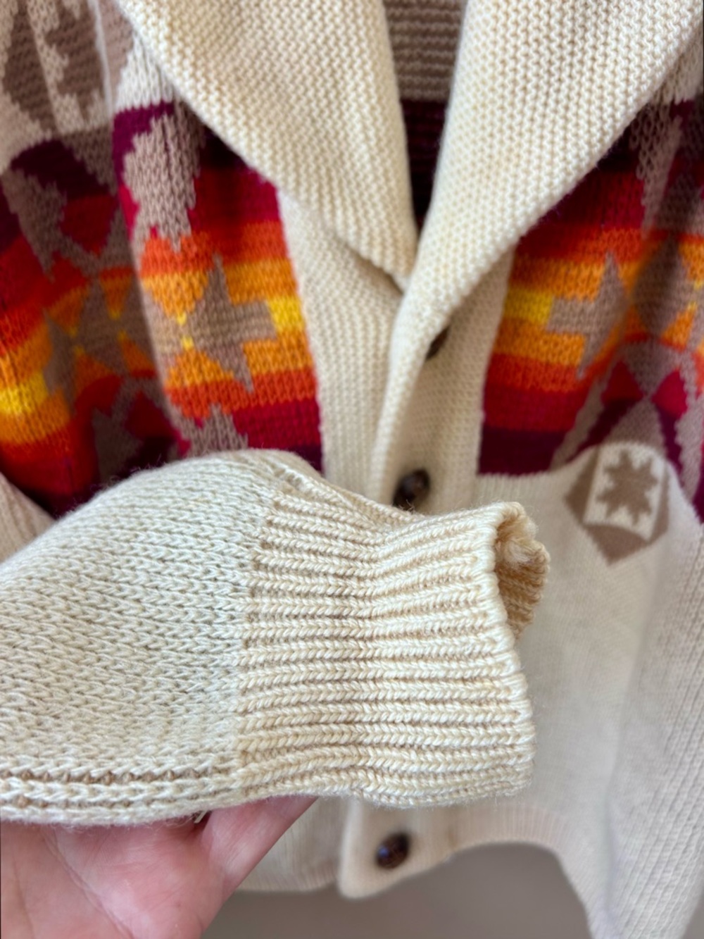 Pendleton Vintage 1970s Western Aztec Wool Shawl Collar Cardigan Sweater M - Picture 5 of 15